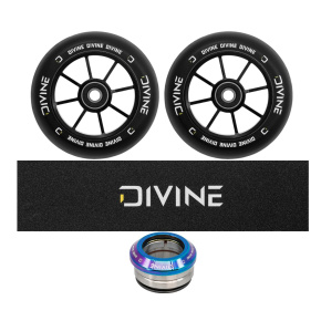Set 2ks koleček Divine 120 mm Spoked černé + Divine griptape + Divine headset