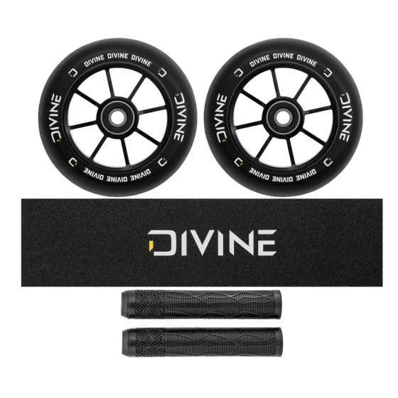 Set 2ks koleček Divine 110 mm Spoked černé + Divine griptape + Divine gripy